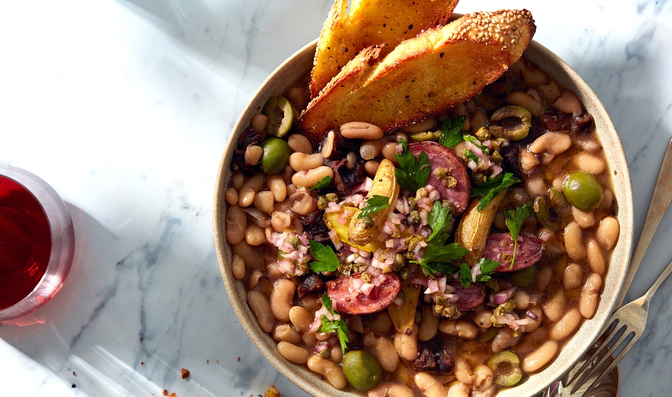 Vegan Beans Marbella With Salty Roasted Potatoes