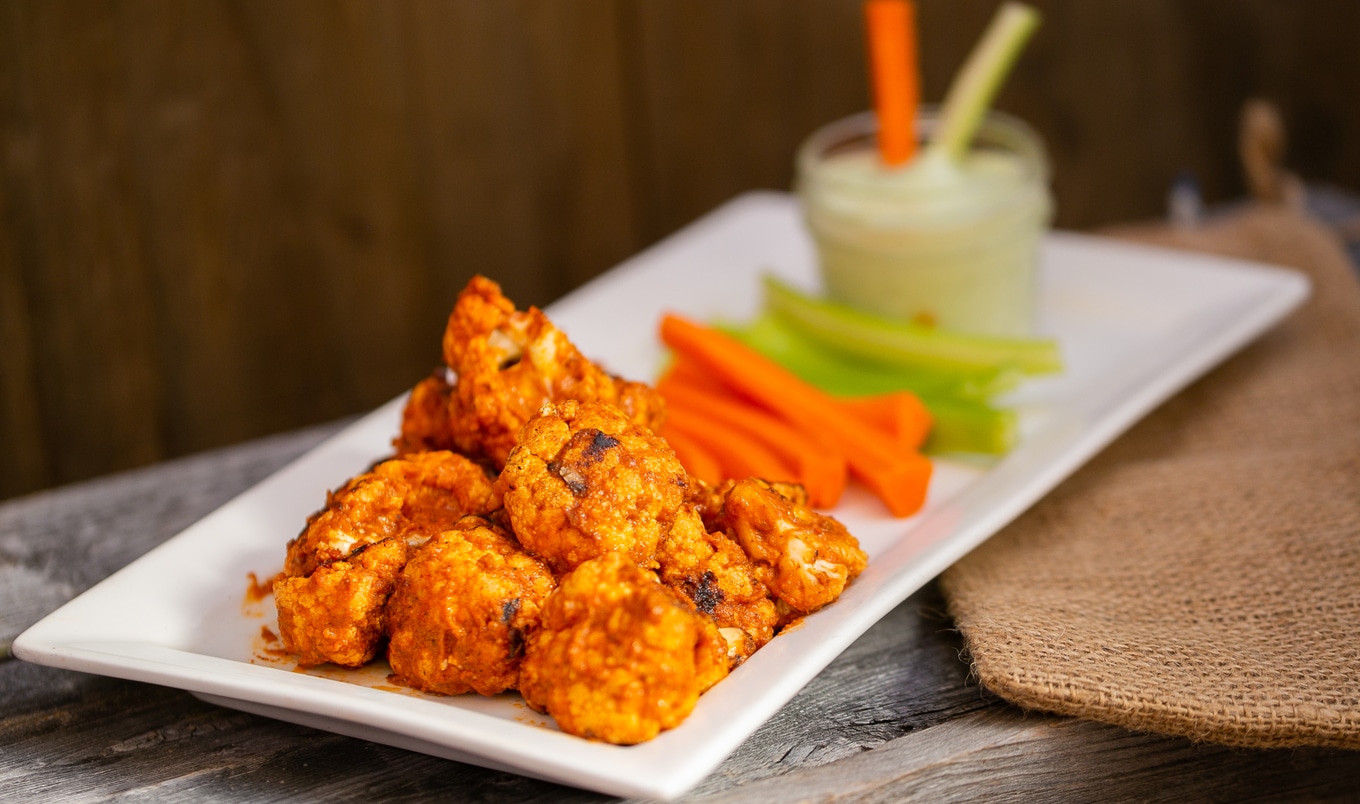 Spicy Vegan Cauliflower Wings With Pesto Dipping Sauce