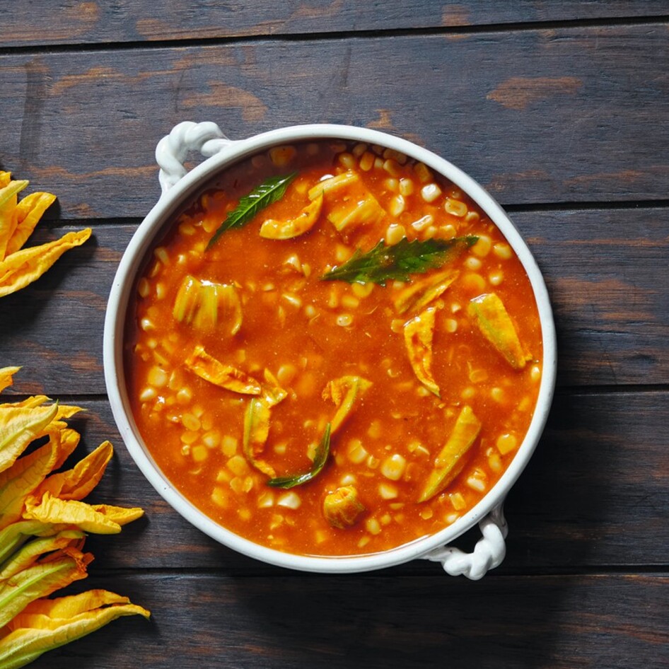 Vegan Zucchini Flower Corn Soup