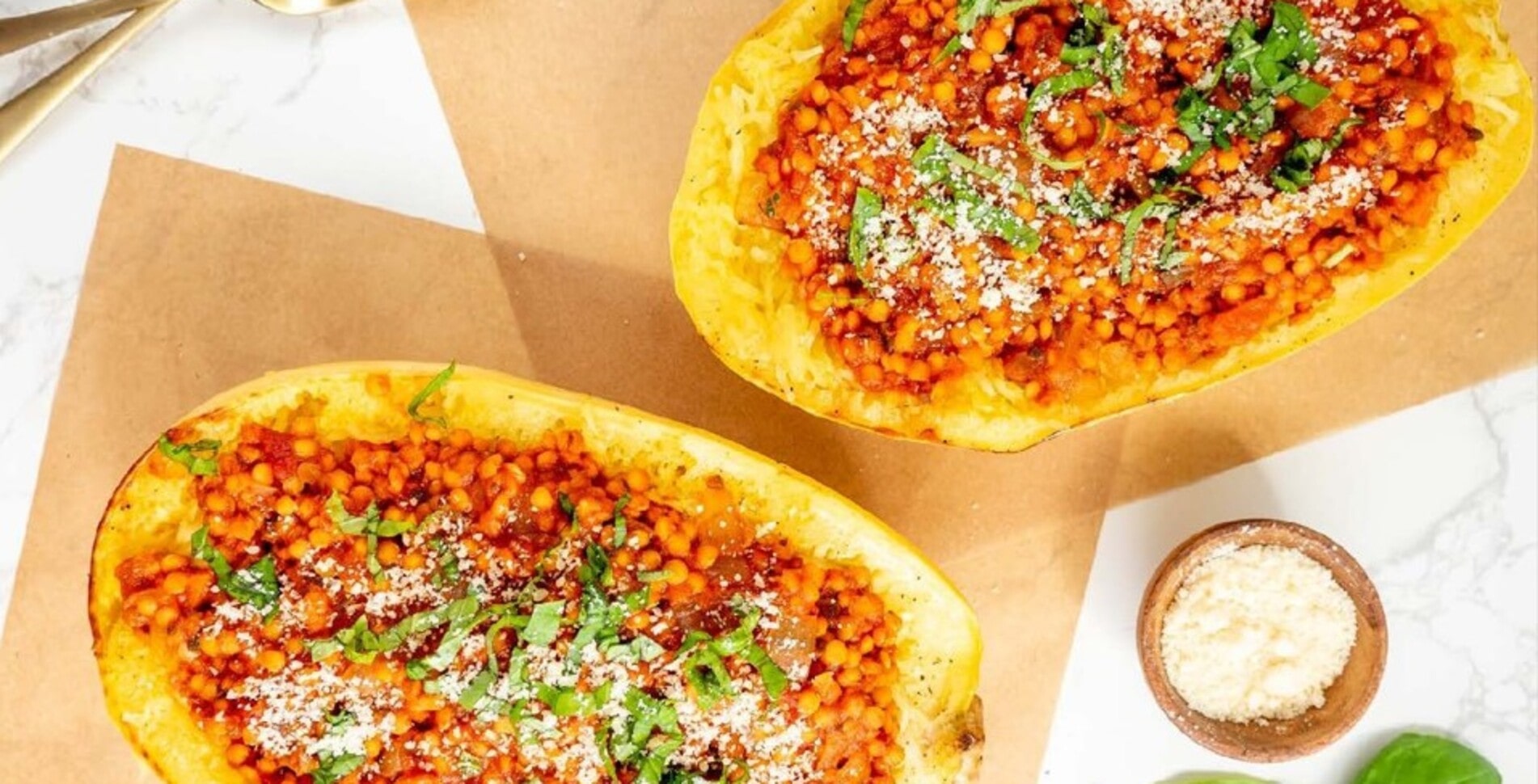 Easy Vegan Lentil Bolognese Spaghetti Squash Boats