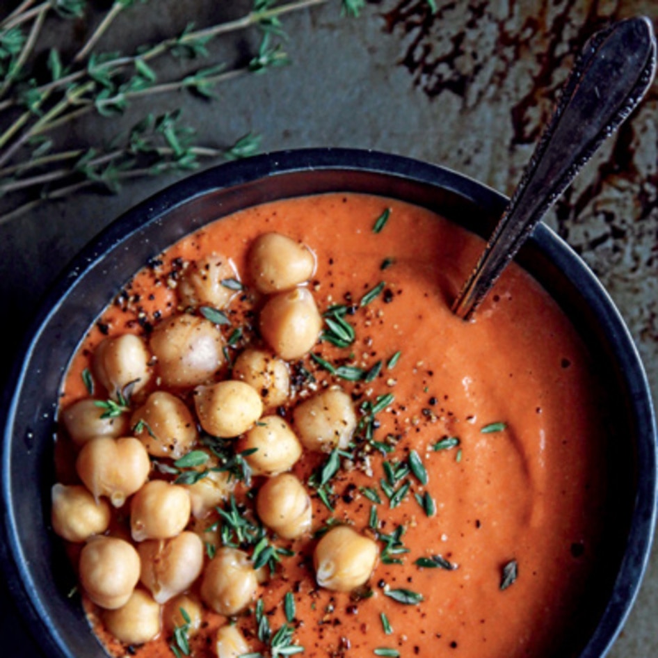 Easy Creamy Vegan Tomato Soup With Chickpeas and Herbs