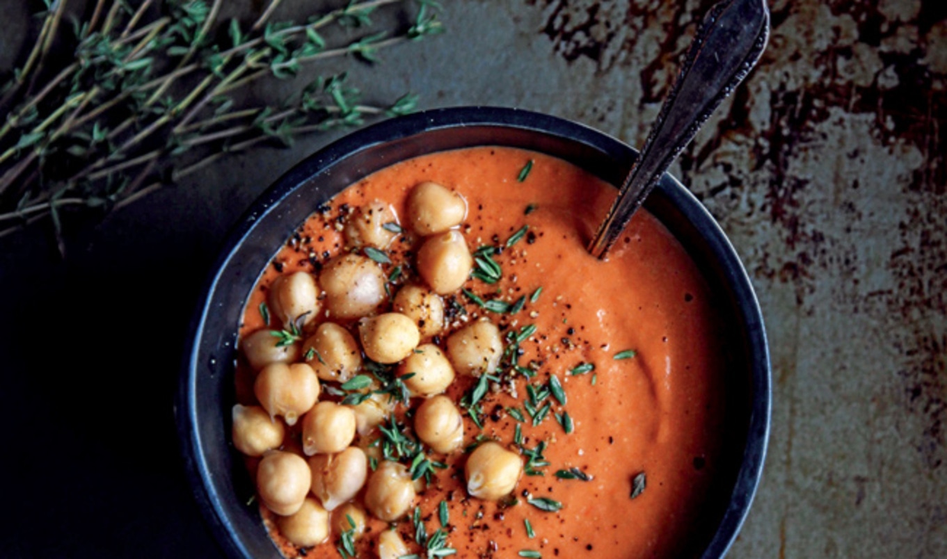 Easy Creamy Vegan Tomato Soup With Chickpeas and Herbs