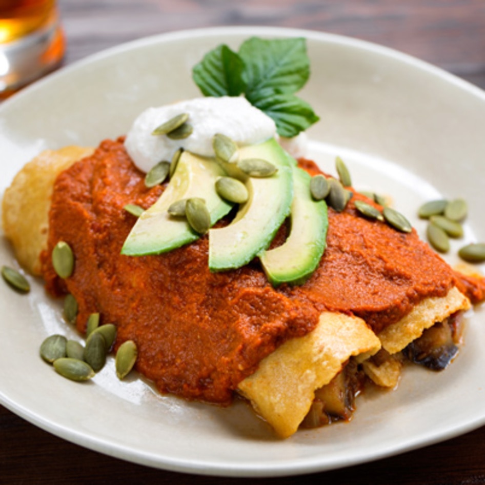 Vegan Eggplant Enchiladas With Paprika-Lime Cashew Cream