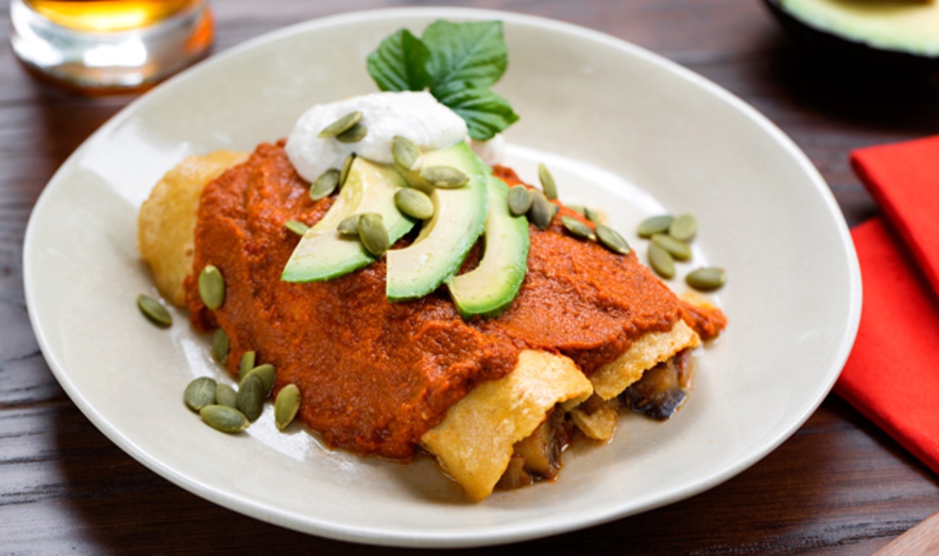 Vegan Eggplant Enchiladas With Paprika-Lime Cashew Cream