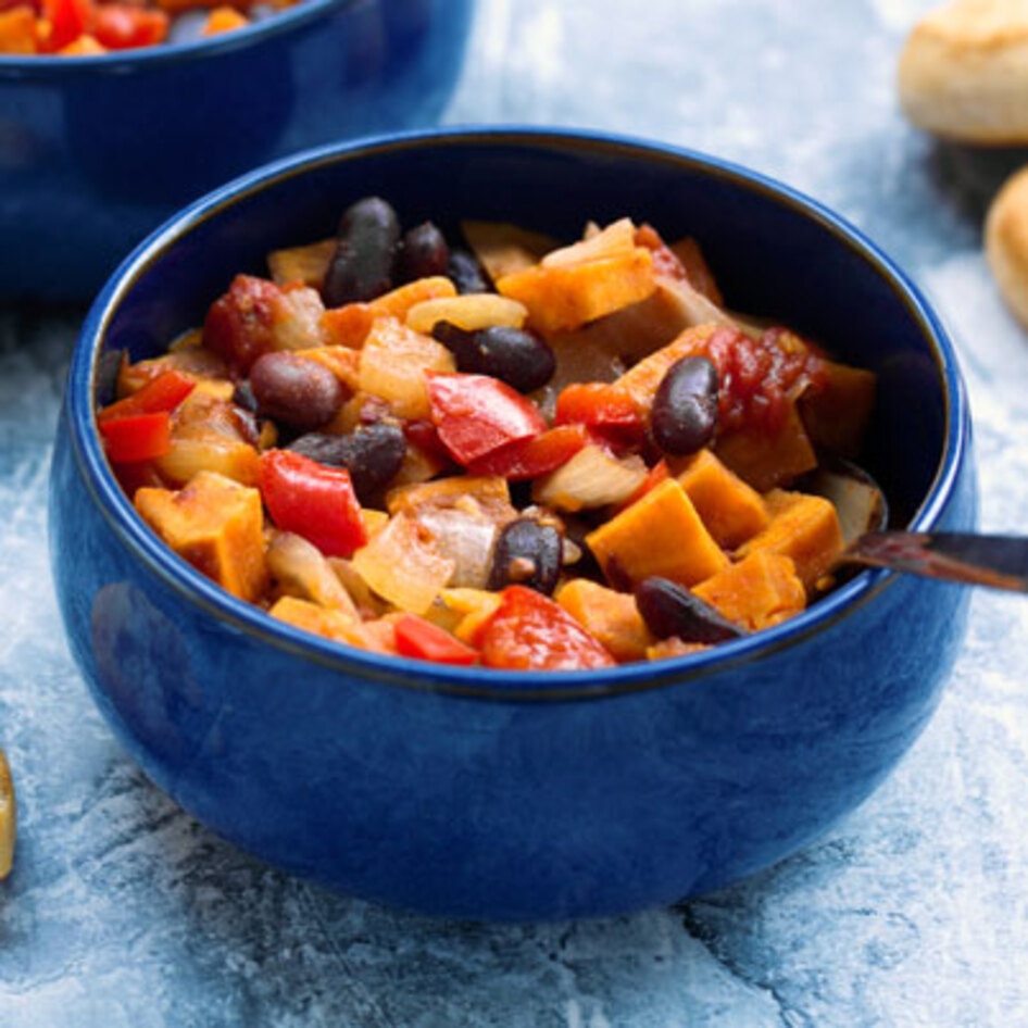 Vegan Sweet Potato Chili With Tomatoes and Kidney Beans