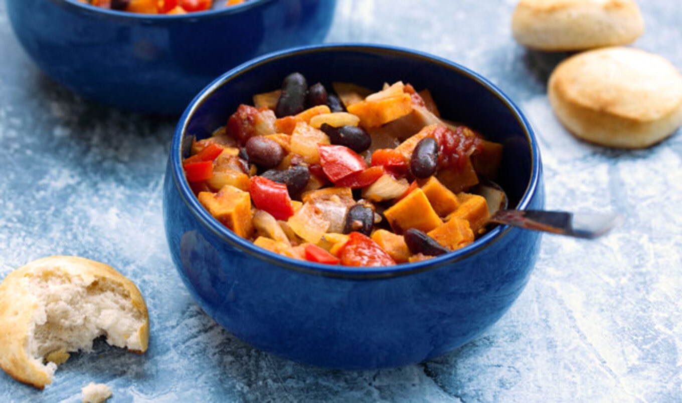 Vegan Sweet Potato Chili With Tomatoes and Kidney Beans