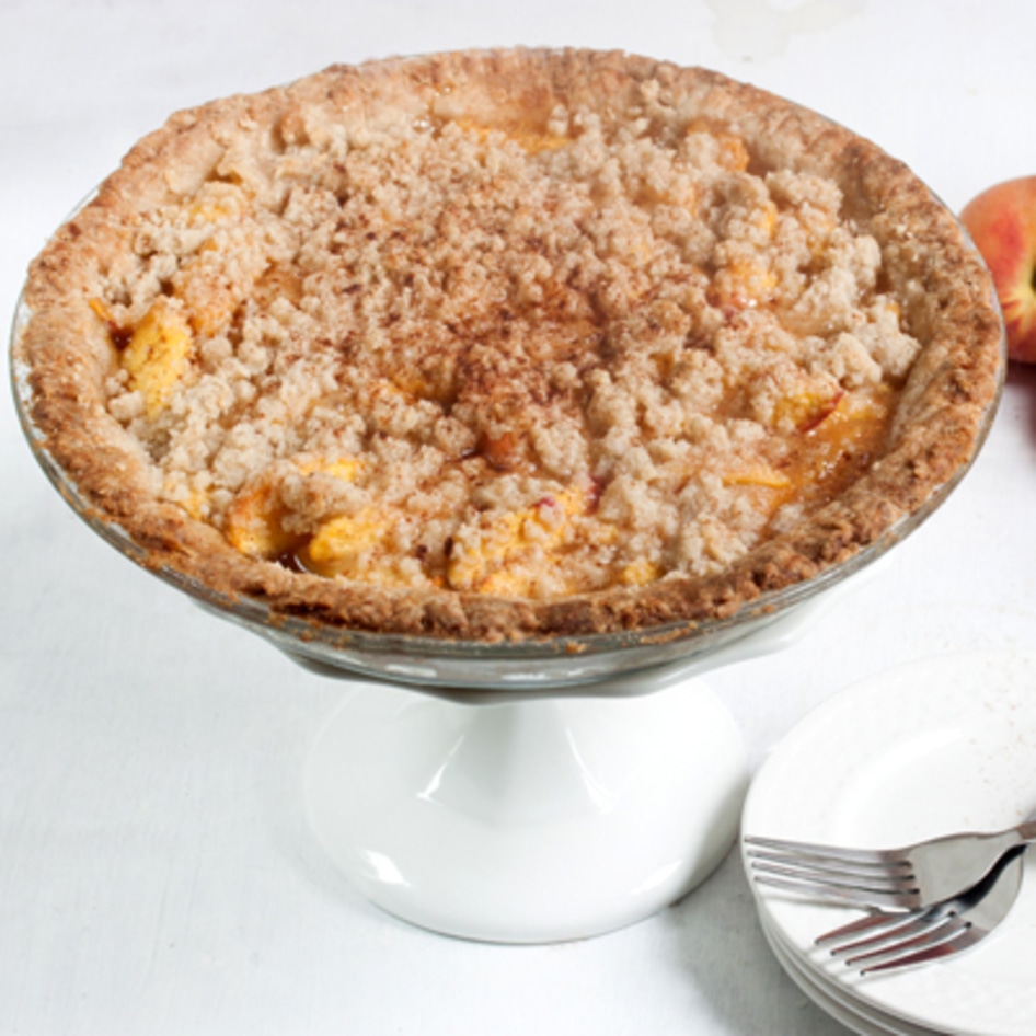 Vegan and Gluten-Free Crumble Top Peach Pie